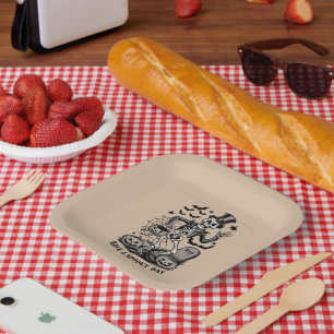 Have a spooky Day Halloween Witch Skeleton Paper Plate