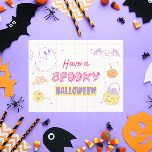 Have a Spooky Halloween Pastel Ghost and Candy Postcard