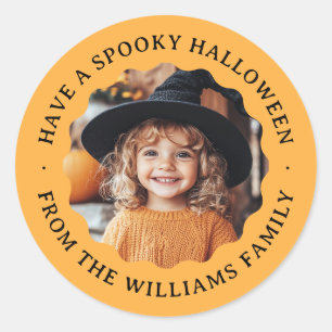 Have a spooky Halloween wavy border photo orange Classic Round Sticker