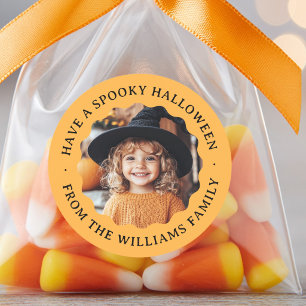 Have a spooky Halloween wavy border photo orange Classic Round Sticker