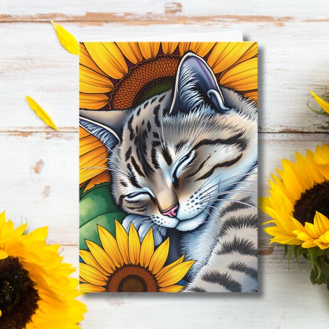 Have a Wonderful Day | Napping Cat and Sunflower Card (Creator Uploaded)