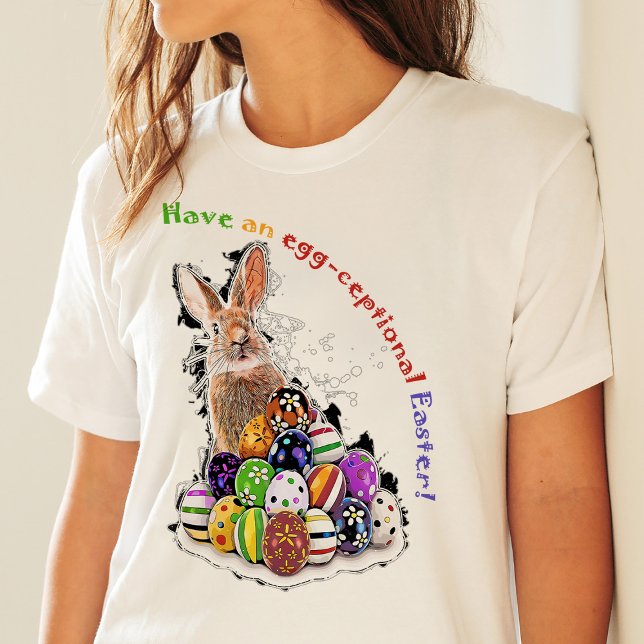 Have an egg-ceptional Easter! Easter Bunny Eggs T-Shirt (Have an egg-ceptional Easter! Easter Bunny Eggs. Women Basic White T-Shirt)