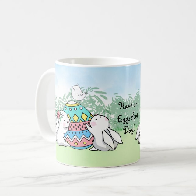 Have an eggselent day bunnies coffee mug (Front Left)