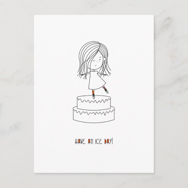 Have An Ice Day Cute Skating Girl Simple Whimsical Postcard (Front)