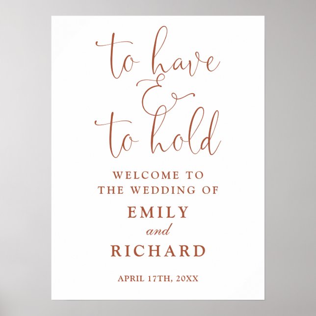 Have And To Hold Terracotta Wedding Welcome Sign (Front)