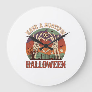 Have Bootiful Halloween Skeleton Hands Cat Skull W Large Clock