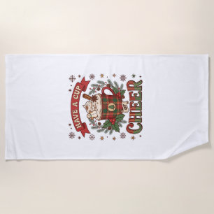 Have Cup Cheer Christmas Plaid Mug Hot Cocoa Snowm Beach Towel
