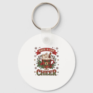 Have Cup Cheer Christmas Plaid Mug Hot Cocoa Snowm Keychain
