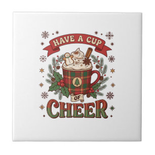 Have Cup Cheer Christmas Plaid Mug Hot Cocoa Snowm Tile