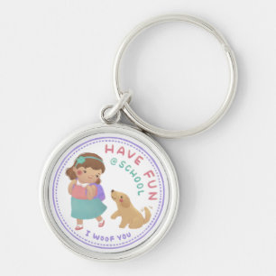 Have Fun at School Girl and Puppy Keychain