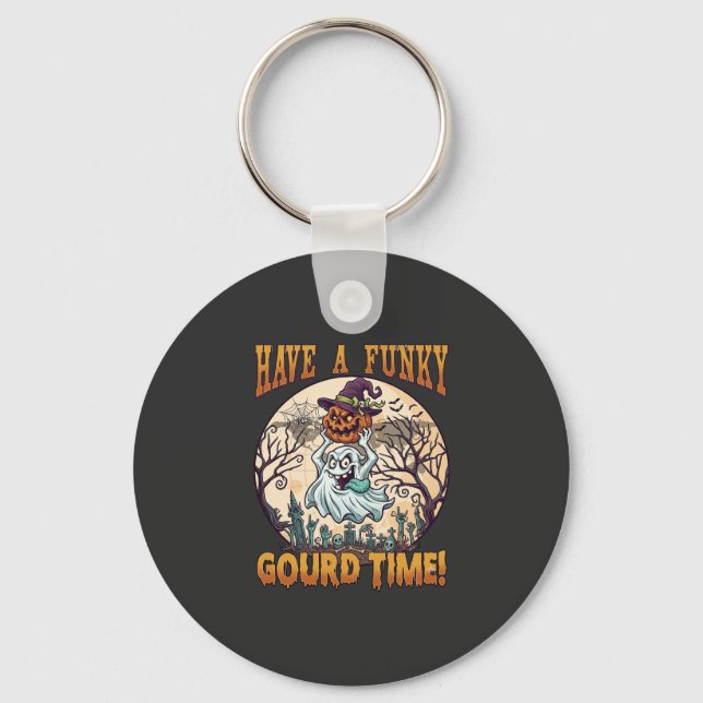 Have Funky Gourd Time Ghost Pumpkin Graveyard Keychain (Front)