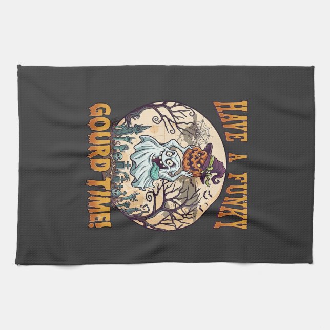 Have Funky Gourd Time Ghost Pumpkin Graveyard Kitchen Towel (Horizontal)