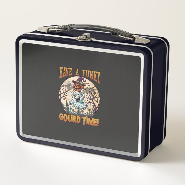 Have Funky Gourd Time Ghost Pumpkin Graveyard Metal Lunch Box (Front)