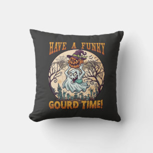 Have Funky Gourd Time Ghost Pumpkin Graveyard Throw Pillow