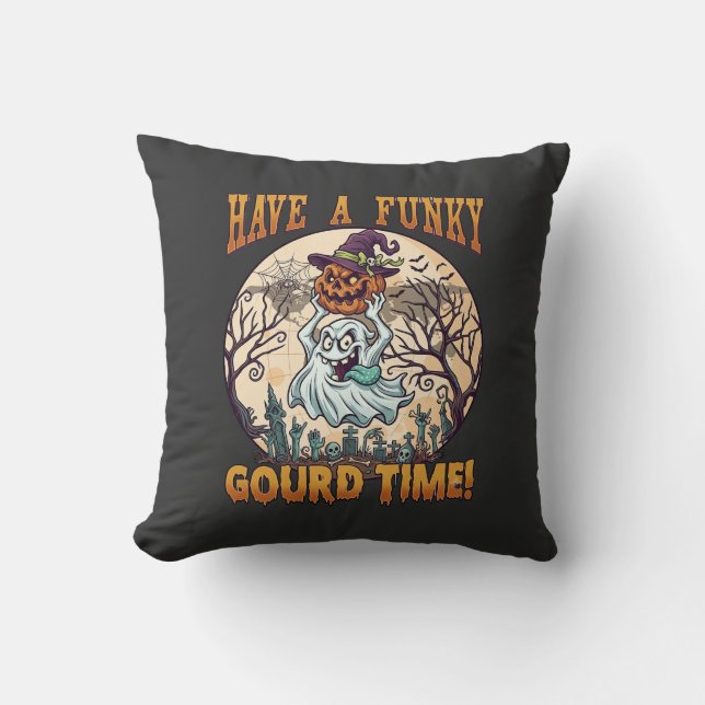Have Funky Gourd Time Ghost Pumpkin Graveyard Throw Pillow (Front)