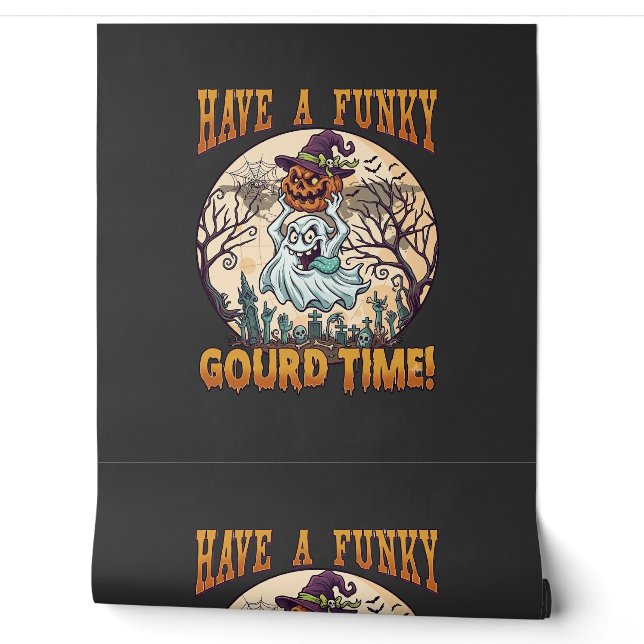 Have Funky Gourd Time Ghost Pumpkin Graveyard Wallpaper (Unrolling)