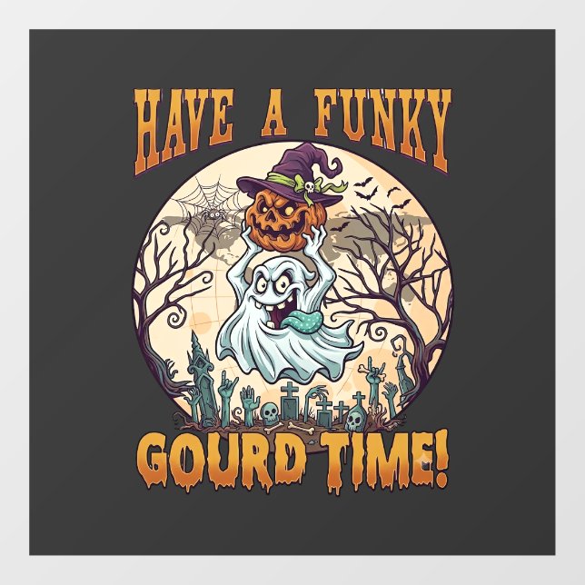 Have Funky Gourd Time Ghost Pumpkin Graveyard Window Cling (Sheet)