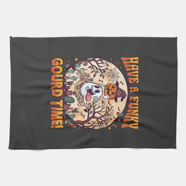 Have Funky Gourd Time Halloween Ghost Pumpkin_1 Kitchen Towel (Horizontal)