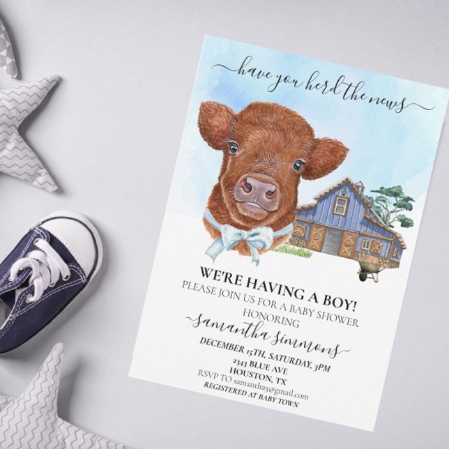 Have you Herd the News Boy Highland Cow Calf  Invitation (Creator Uploaded)