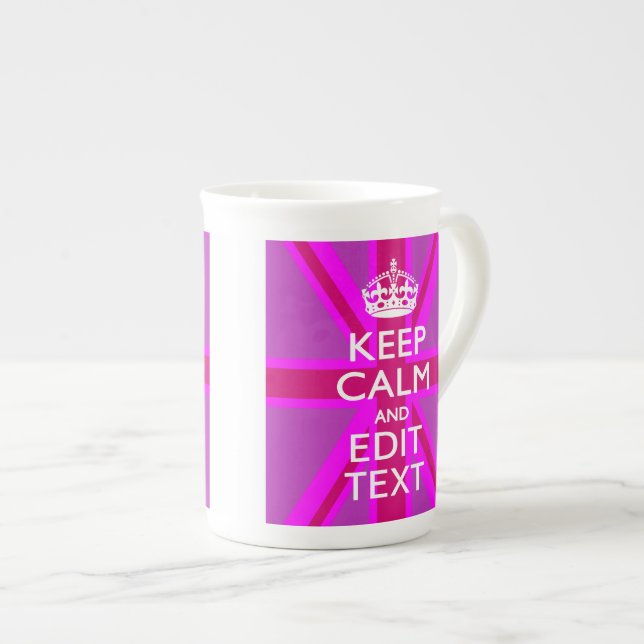 Have Your Keep Calm Text on Pink Union Jack Bone China Mug (Front Right)