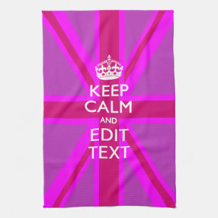 Have Your Keep Calm Text on Pink Union Jack Kitchen Towel