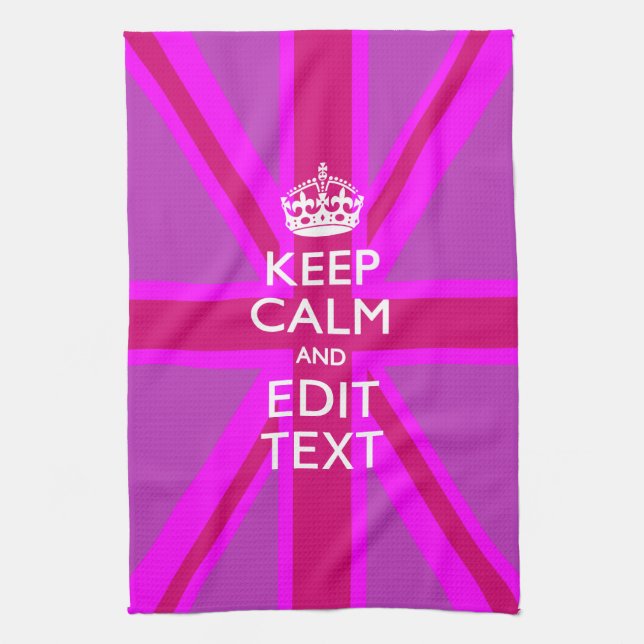 Have Your Keep Calm Text on Pink Union Jack Kitchen Towel (Vertical)