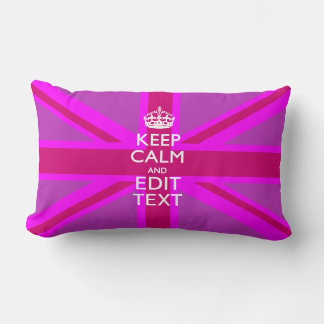 Have Your Keep Calm Text on Pink Union Jack Lumbar Pillow (Front)