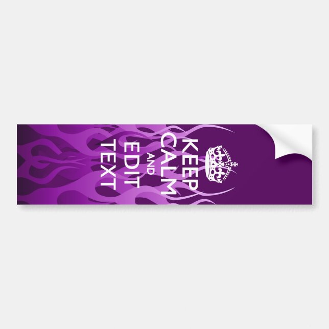 Have Your Text Keep Calm on Purple Racing Flames Bumper Sticker (Front)