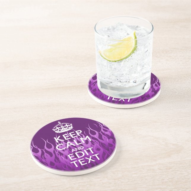Have Your Text Keep Calm on Purple Racing Flames Coaster (Side)