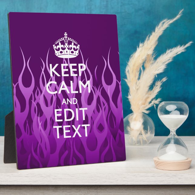 Have Your Text Keep Calm on Purple Racing Flames Plaque (Side)