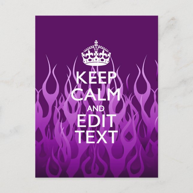 Have Your Text Keep Calm on Purple Racing Flames Postcard (Front)