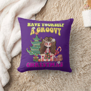 HAVE YOURSELF A GROOVY CHRISTMAS funny 70's style Throw Pillow