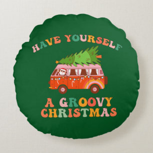 Have Yourself A Groovy Christmas! Round Pillow