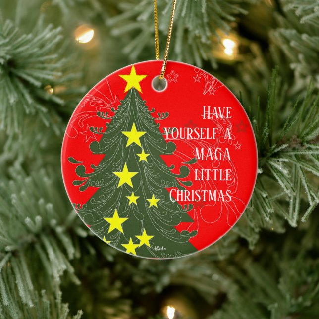 Have Yourself a MAGA Little Christmas Patriotic Ceramic Ornament (Tree)