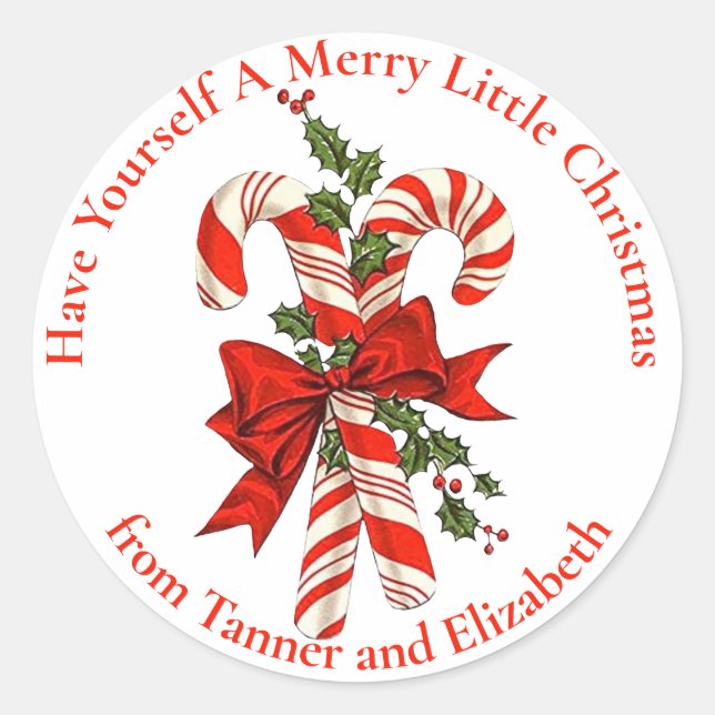 Have Yourself A Merry Candy Cane Christmas Custom Classic Round Sticker (Front)