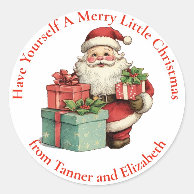 Have Yourself A Merry Christmas Santa With Gifts Classic Round Sticker (Front)