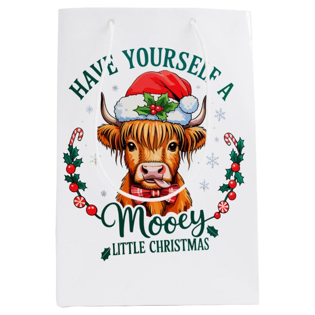 Have Yourself A Mooey Little Christmas Cute Cow Medium Gift Bag (Front)