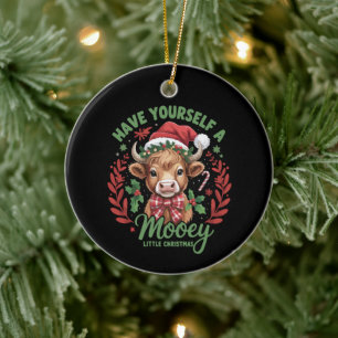 Have Yourself A Mooey Little Xmas Highland Cow Ceramic Ornament