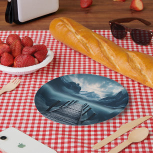 Haven Mountain Lakeside Horizon Landscape Paper Plate