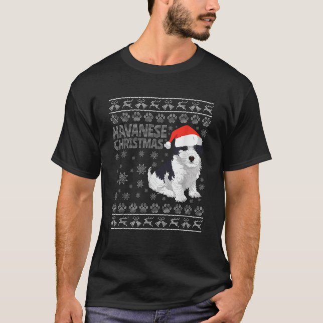 Havenese Dog Ugly Christmas Gift Santa Claus Hat M T-Shirt (Front)