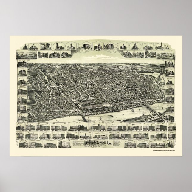 Haverhill, MA Panoramic Map - 1893 Poster (Front)