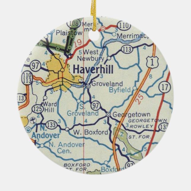 Haverhill MA Vintage Map Ceramic Ornament (Back)
