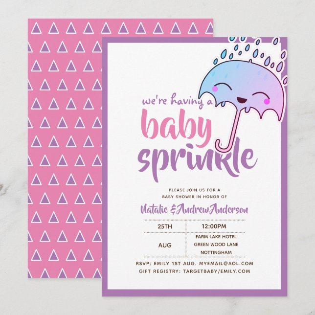Having A Baby SPRINKLE Kawaii Purple Pink Invitation (Front/Back)