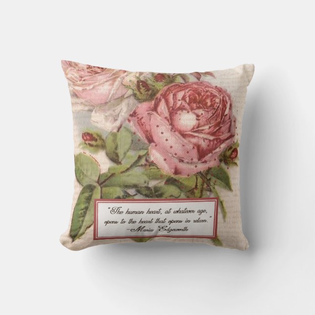 Having an Open Heart: Victorian Pink Roses Print Throw Pillow (Front)