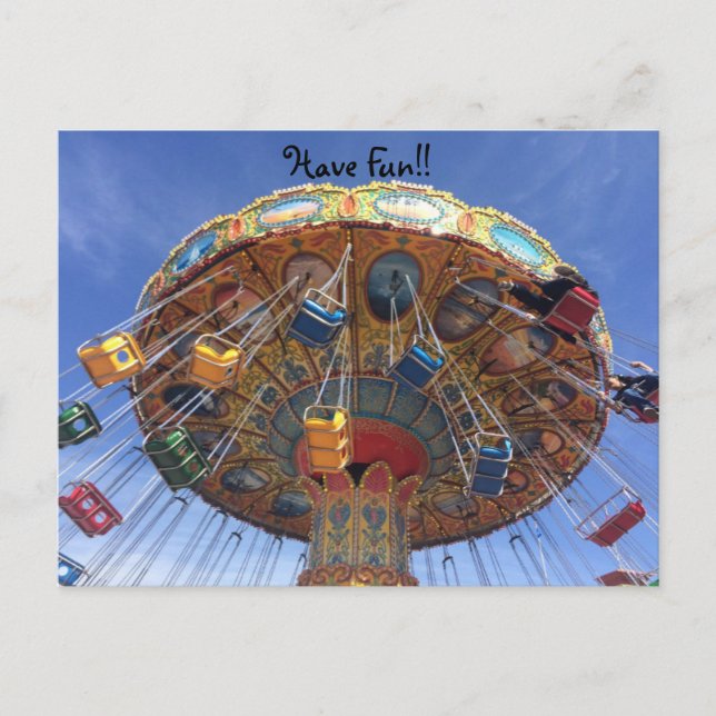 Having Fun on the Vintage Carousel Postcard (Front)