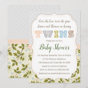 Having Twins Neutral Baby Shower Invitation