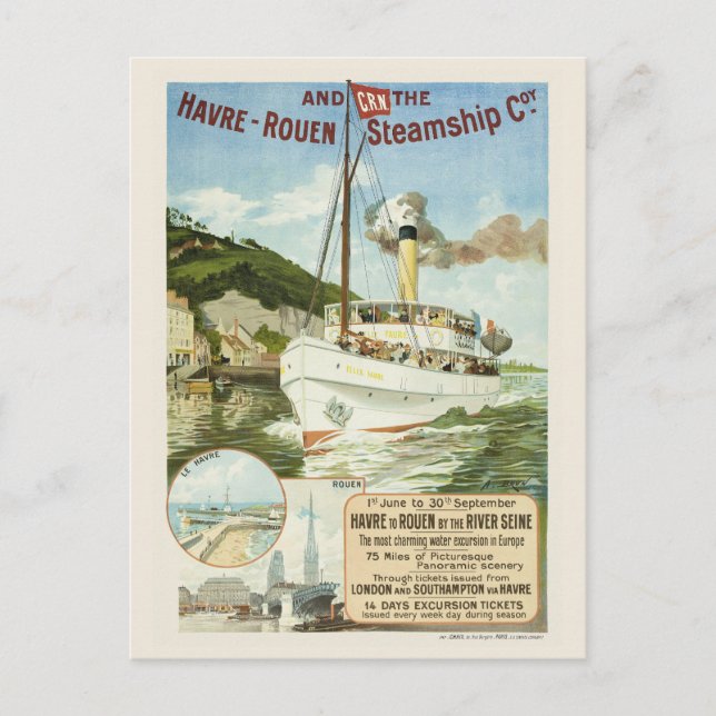 Havre-Rouen Steamship Coy. Vintage Poster 1895 Postcard (Front)