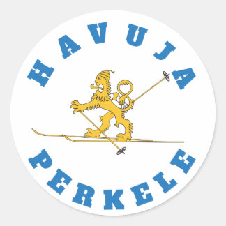 Havuja perkele - hiihtävä suomileijona classic round sticker