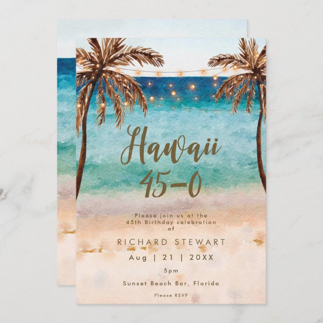 hawaii 45 0 45th beach birthday party invitation (Front/Back)