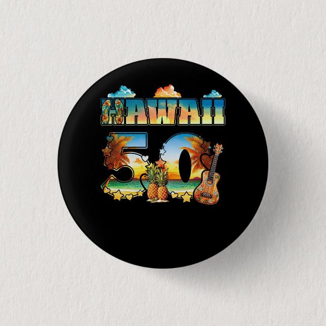 Hawaii 50Th State Hawaiian Beach Hibiscus 50 Maui  1 Inch Round Button (Front)